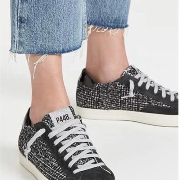 P448 Shoes - P448 Women's Black and White Tweed John Shaka Low Top